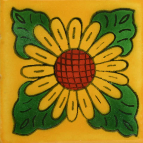 CLEARANCE - Traditional Mexican Tile - Girasol 4 Hojas Fdo Mostaza - 6x6