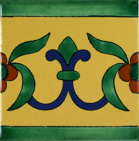 Especial Mexican Tile - Flor De Liz Amarilla Y Cobalto