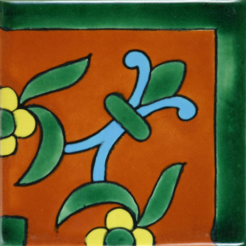 Especial Mexican Tile - Flor De Liz Corner Terra Cota Y Azul