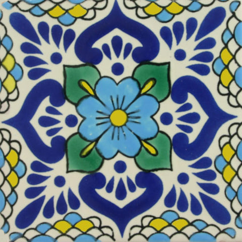 Blue floral ceramic Mexican tile
