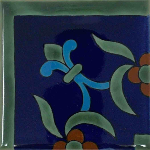 Porcelain Mexican Tile - FLOR DE LIZ COBALTO Y AZUL CORNER