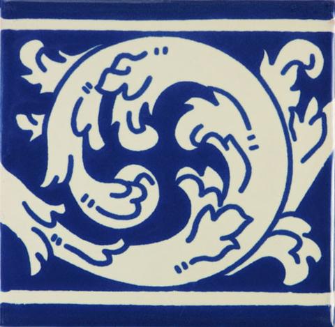 PORCELAIN DECORATIVE MEXICAN TILE - Penacho Azul Left 6x6