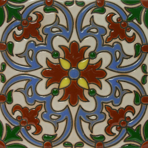 hand painted raised relief Mexican tile
