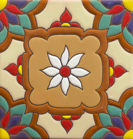 CLEARANCE - CERAMIC MALIBU STYLE MEXICAN TILE - JARDIN Semi Gloss 6X6