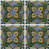 four tile array decorative Mexican tile green and yellow
