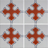 4-tile array decorative Mexican tile red cross