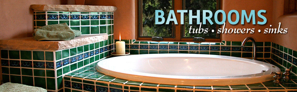 Mexican tiles, bathrooms, sinks, showers
