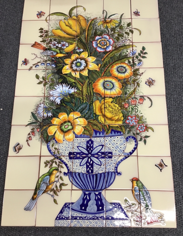 Mexican Style Mural - Partial Raised Relief Pajaro Y Flor Mural