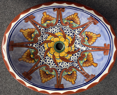 CLEARANCE - Traditional Mexican Sink-Duraznos Y Flores - Medium Oval