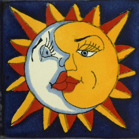 Traditional Decorative Mexican Tile - sun and moon