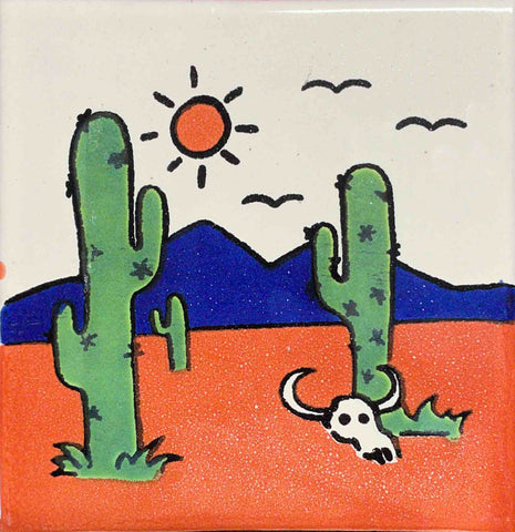 TRADITIONAL MEXICAN TILE - 3 CACTI AND SUN #10224