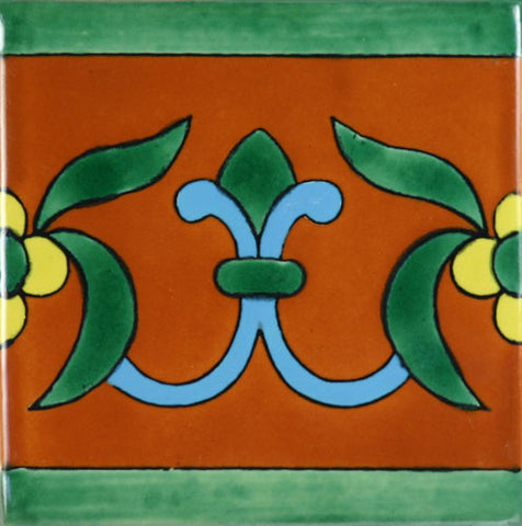 Especial Mexican Tile - Flor De Liz Terra Cota Y Azul