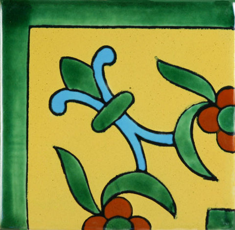 Especial Mexican Tile - Flor De Liz Corner Amarilla Y Azul