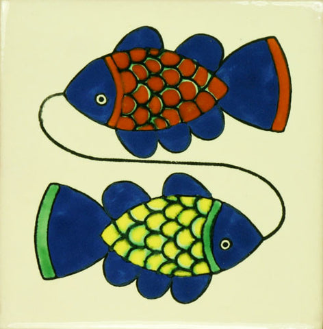 Espcecial ceramic Mexican decorative tile - two fish