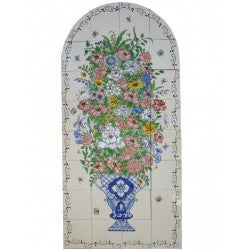 Floral bouquet tile mural with arch