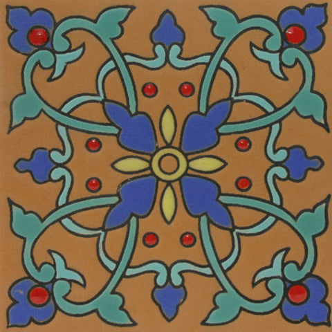 Hand painted raised relief tile