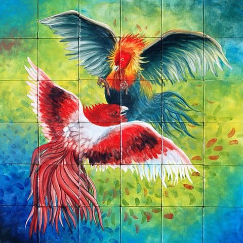 Mexican Style Mural - Gallos