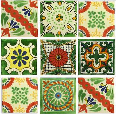 Green and Gold Mexican Talavera tile collection