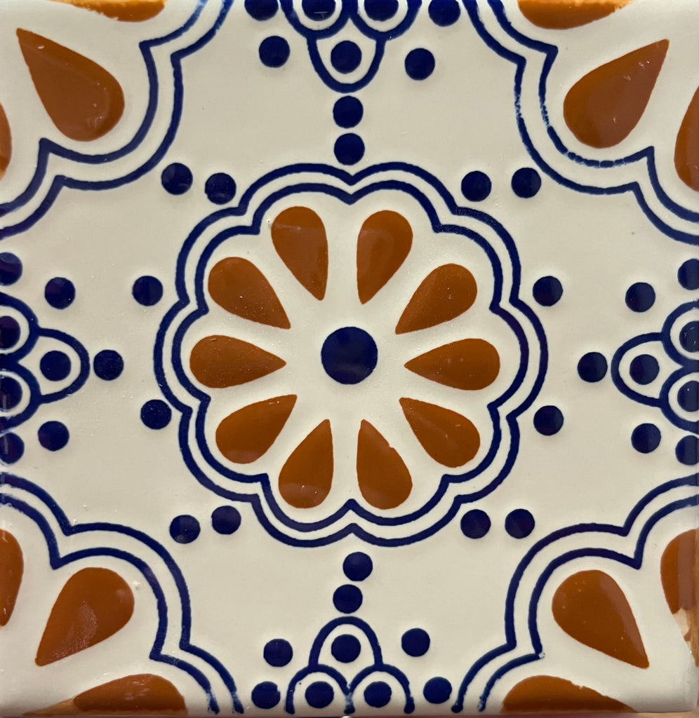 ESPECIAL DECORATIVE TILE - LACE AZUL TERRA COTA – Mexican Tile Designs