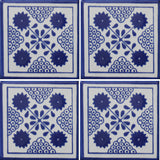 four tile array Mexican decorative tile blue and white