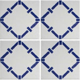 Four tile array decorative blue and white tile