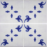 blue and white tile array