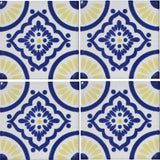 4-tile array decorative Mexican tile yellow and blue