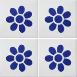 4 tile array blue daisy decorative Mexican tile