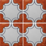 4 tile array of Arabesque Terra Cota Mexican tile